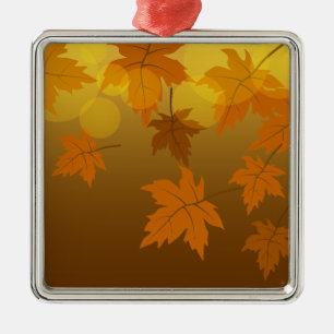 Autumn pattern with falling maple leaves and bokeh metal ornament