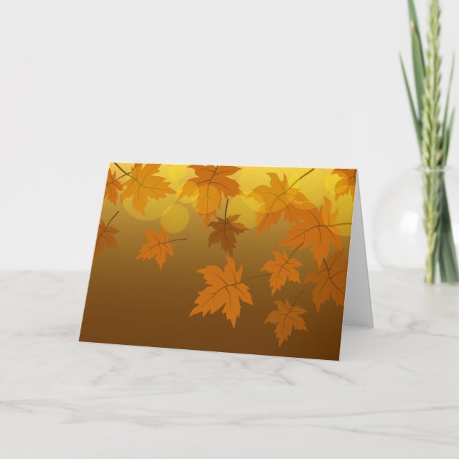 Autumn pattern with falling maple leaves and bokeh note card (Front)