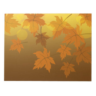 Autumn pattern with falling maple leaves and bokeh notepad
