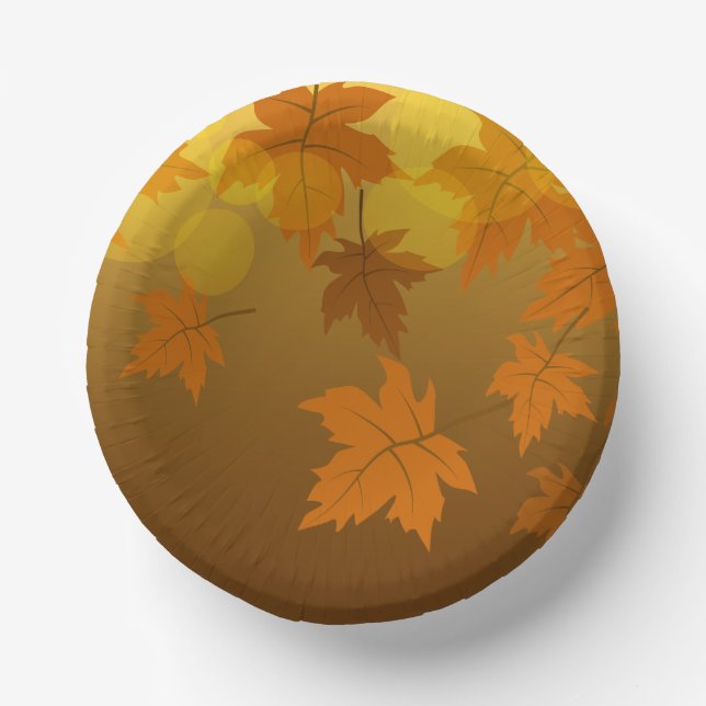Autumn pattern with falling maple leaves and bokeh paper plate (Front)