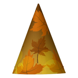 Autumn pattern with falling maple leaves and bokeh party hat