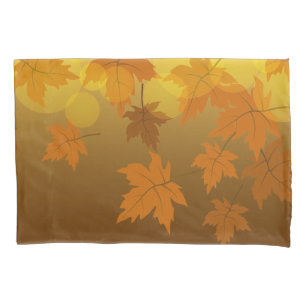 Autumn pattern with falling maple leaves and bokeh pillowcase