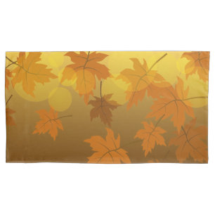 Autumn pattern with falling maple leaves and bokeh pillowcase
