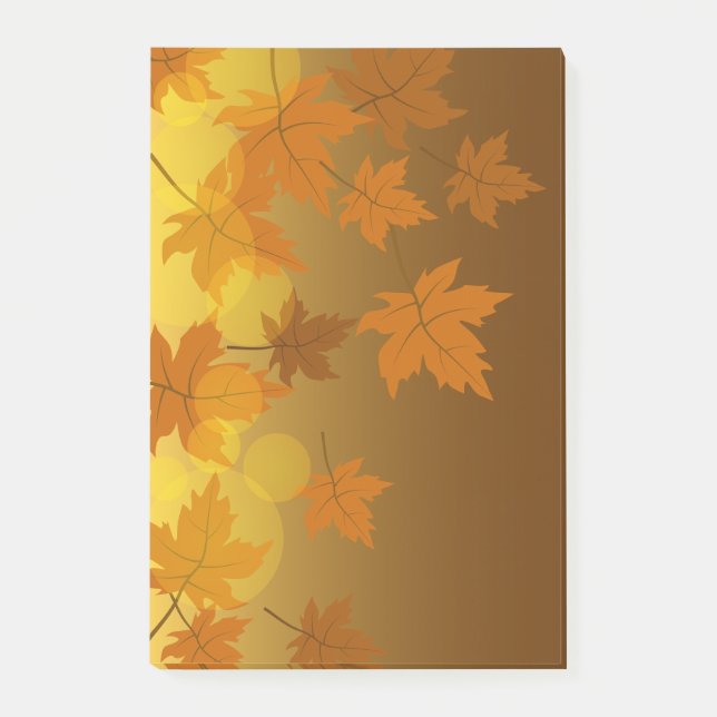 Autumn pattern with falling maple leaves and bokeh post-it notes (Front)