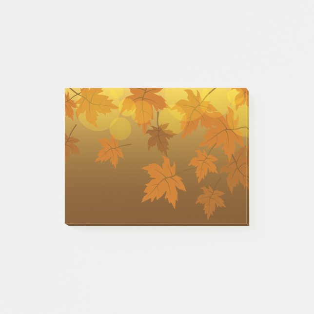 Autumn pattern with falling maple leaves and bokeh post-it notes (Front)
