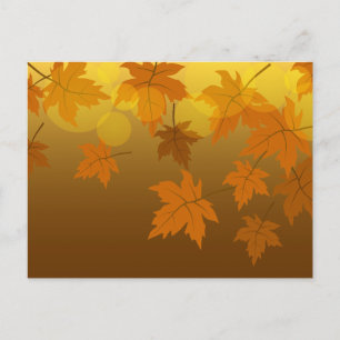 Autumn pattern with falling maple leaves and bokeh postcard