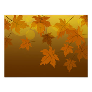 Autumn pattern with falling maple leaves and bokeh poster
