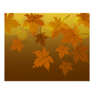 Autumn pattern with falling maple leaves and bokeh poster