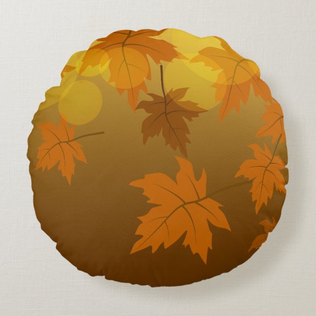 Autumn pattern with falling maple leaves and bokeh round cushion (Front)