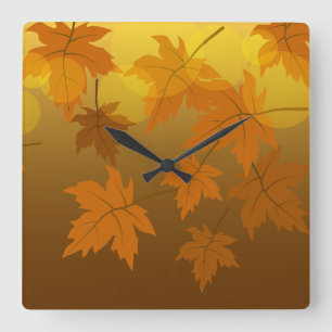 Autumn pattern with falling maple leaves and bokeh square wall clock