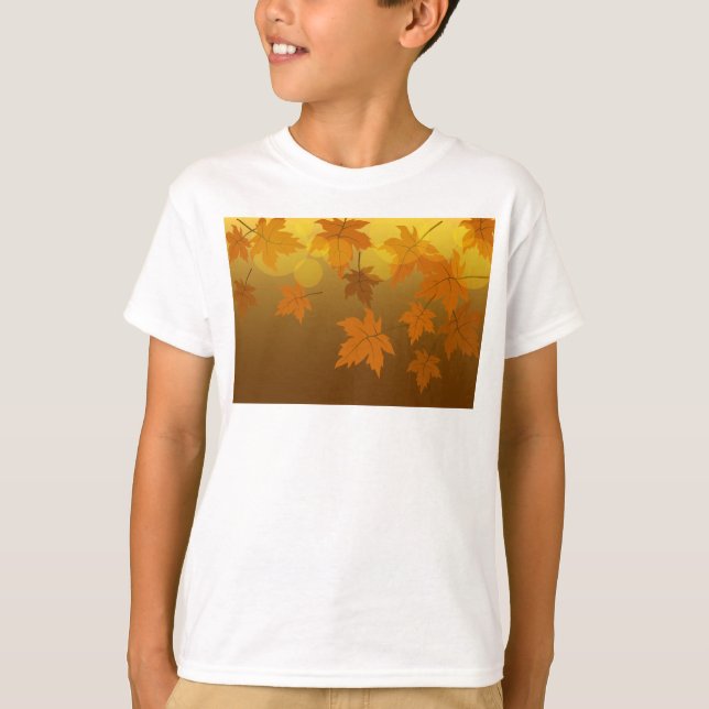 Autumn pattern with falling maple leaves and bokeh T-Shirt (Front)