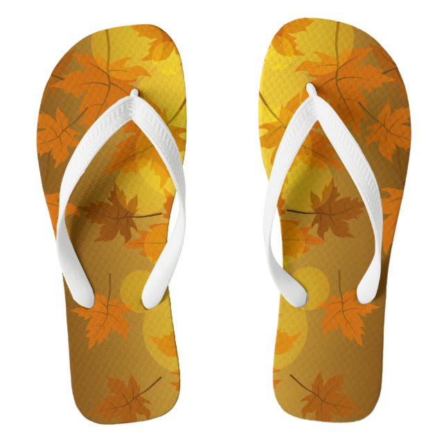 Autumn pattern with falling maple leaves and bokeh thongs (Footbed)