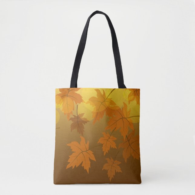 Autumn pattern with falling maple leaves and bokeh tote bag (Front)