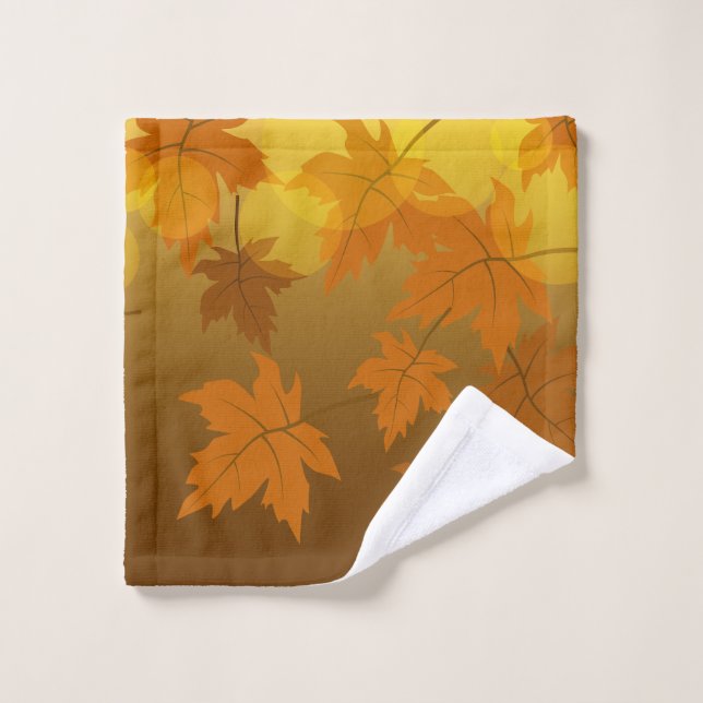 Autumn pattern with falling maple leaves and bokeh wash cloth (Wash Cloth)