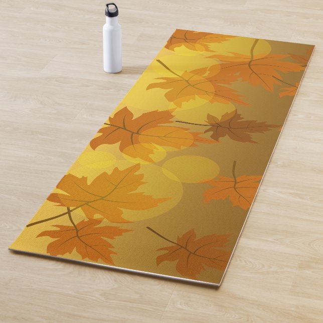Autumn pattern with falling maple leaves and bokeh yoga mat (In Situ)