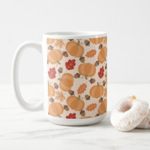 Autumn Pattern With Pumpkins, Acorns and Leaves