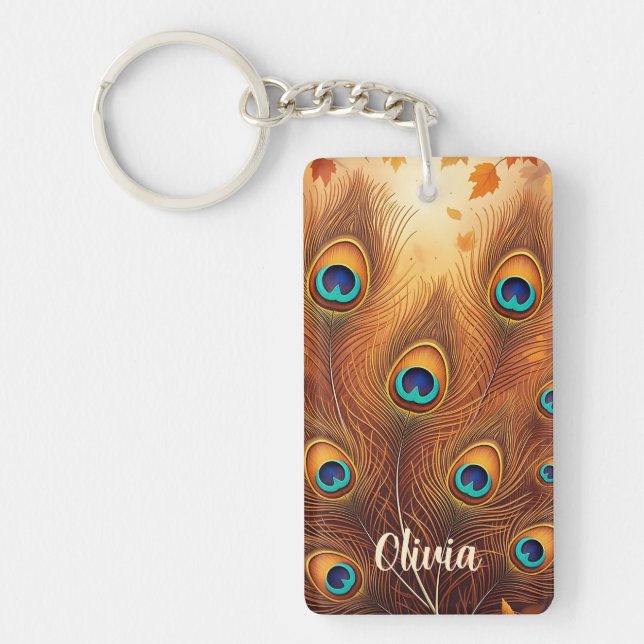 Autumn Peacock Feather Fall Key Ring (Front)