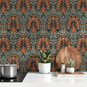 Autumn Peacocks Art Nouveau Wallpaper