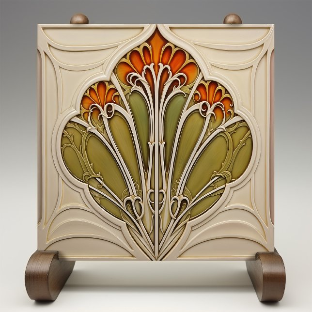Autumn Petals Art Nouveau Ceramic Tile (Creator Uploaded)