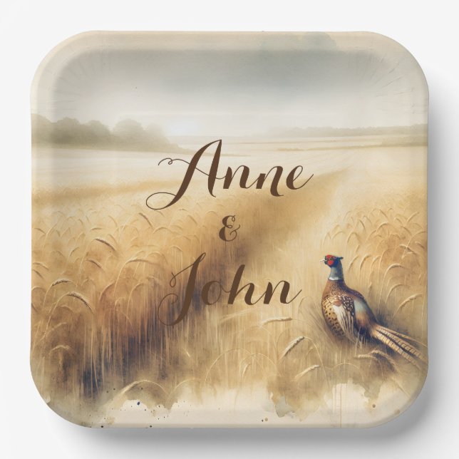 Autumn Pheasant Anniversary Party Paper Plate (Front)