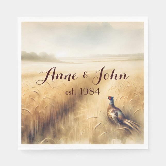 Autumn Pheasant Anniversary Reception Napkin (Front)