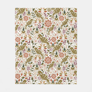 Autumn Pheasant Folk Art Fleece Blanket 