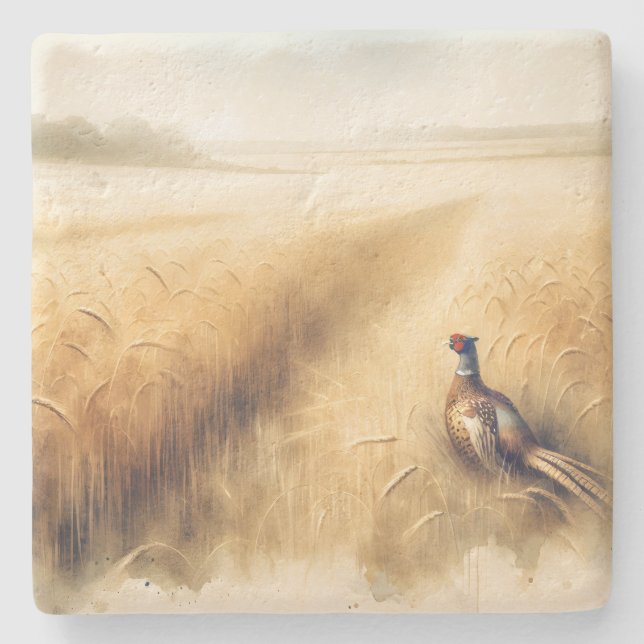 Autumn Pheasant in Wheat Stone Coaster (Front)