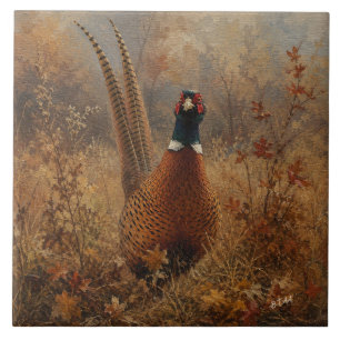 Autumn Pheasant Oil Painting Ceramic Tile