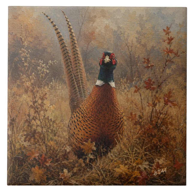 Autumn Pheasant Oil Painting  Ceramic Tile (Front)