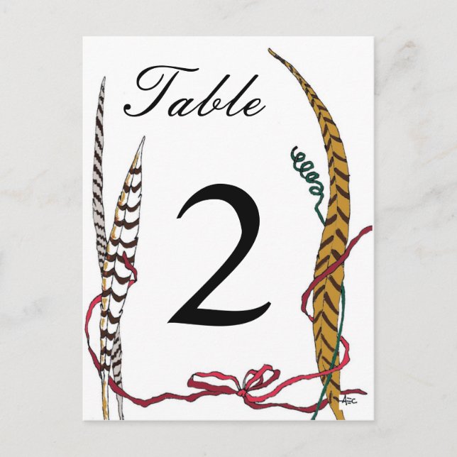 Autumn Pheasant Table Number Card for Reception (Front)