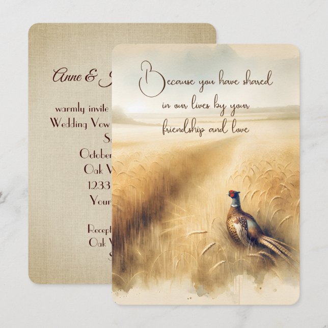 Autumn Pheasant Wedding Vow Renewal Invitation (Front/Back)