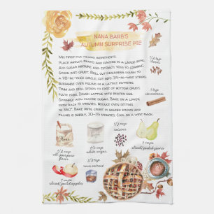 Autumn Pie Watercolor Recipe Heirloom Tea Towel