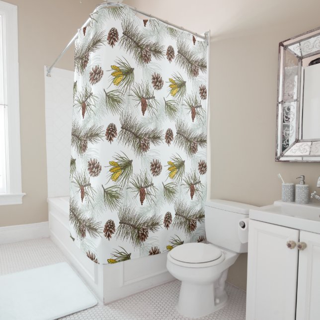 Autumn Pine Cones Shower Curtain (In Situ)