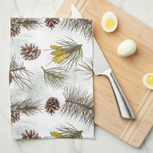 Autumn Pine Cones Tea Towel