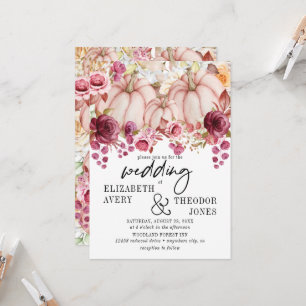 Autumn Pink Burgundy Pumpkin Floral Wedding Invita Invitation