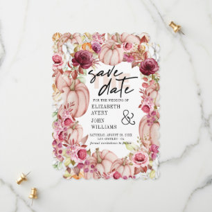 Autumn Pink Burgundy Pumpkin Save The Date