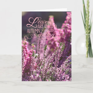 Autumn-Pink Heather Flower Floral editable Text Holiday Card