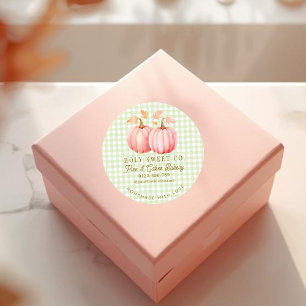 Autumn Pink Pumpkin Gingham Bakery  Classic Round Sticker