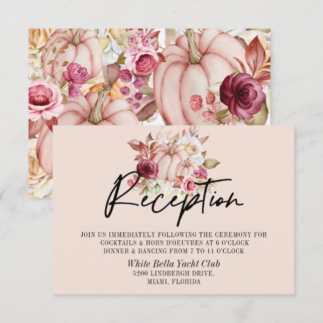 Autumn Pink Pumpkin Wedding Reception Invitation (Front/Back)
