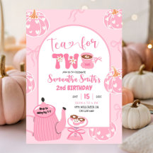 Autumn Pink Whimsical Retro Tea Girl 2nd Birthday