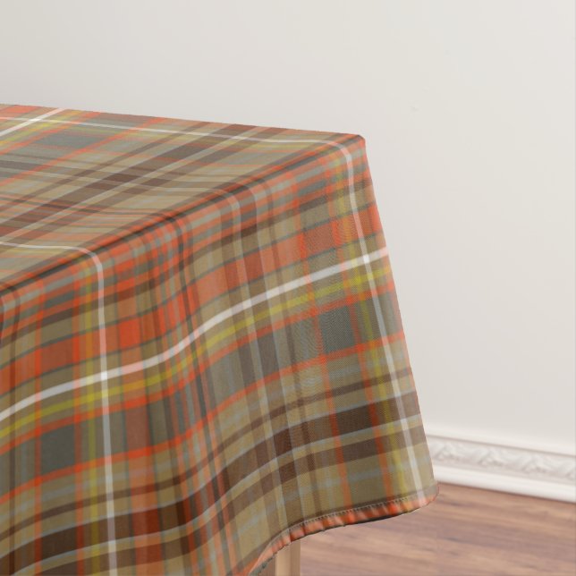 Autumn Plaid Brown Orange Grey Gold White Handsome Tablecloth (In Situ)