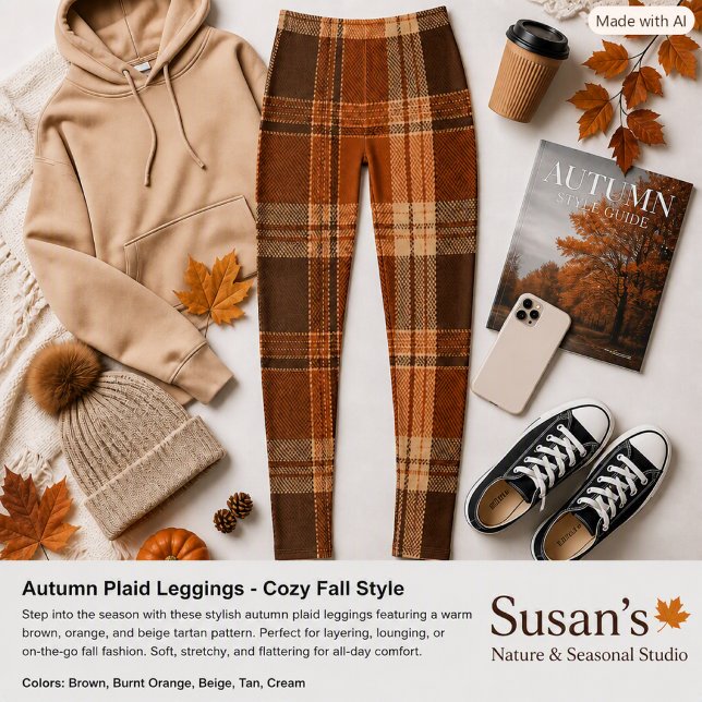 Autumn Plaid Brown Pattern Fall Style  Leggings (Creator Uploaded)