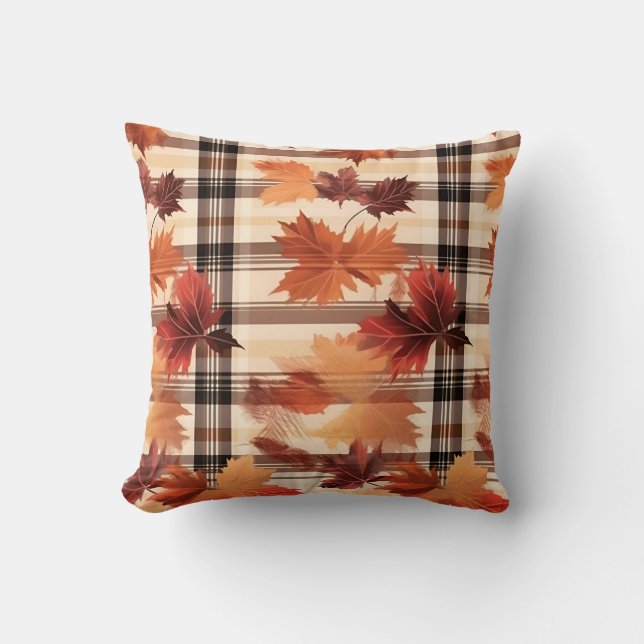 Autumn Plaid Cosy Fall Pattern Design Cushion (Front)