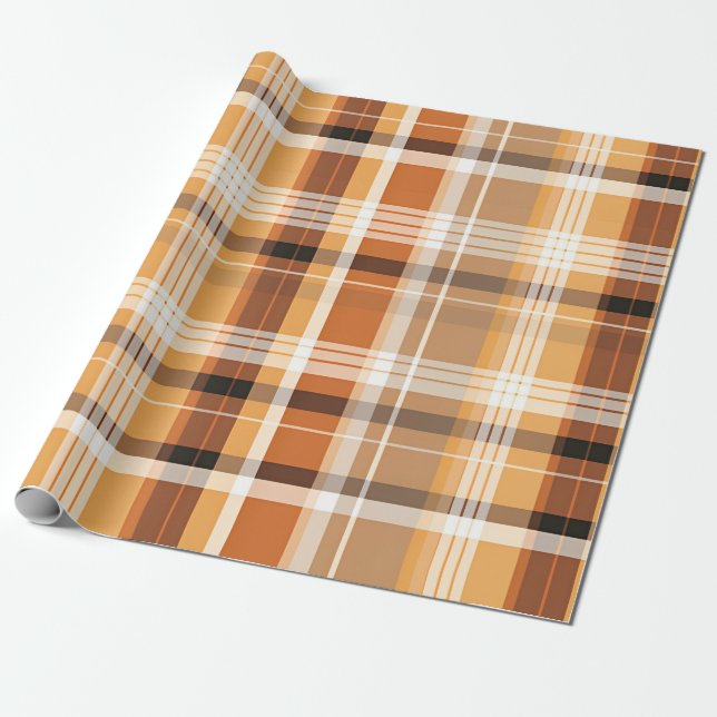 Autumn Plaid Cosy Fall Pattern Design Wrapping Paper (Unrolled)