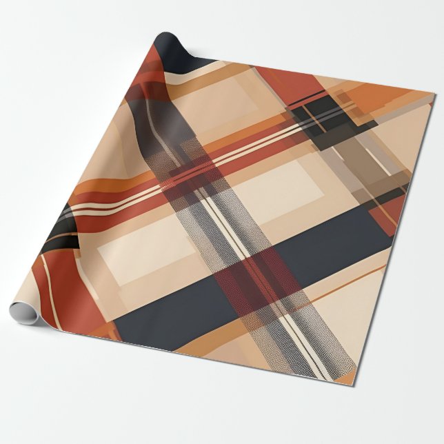 Autumn Plaid Cosy Fall Pattern Design Wrapping Paper (Unrolled)