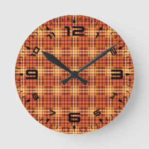 Autumn Plaid Fabric Texture Pattern-52627 Round Clock