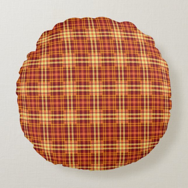 Autumn Plaid Fabric Texture Pattern-52627 Round Cushion (Front)
