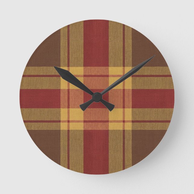 Autumn Plaid Faux Fabric  Clock (Front)