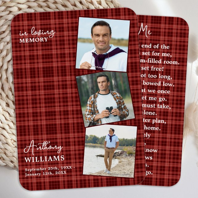 Autumn Plaid Funeral 3 Photo Memorial Prayer Card (Creator Uploaded)