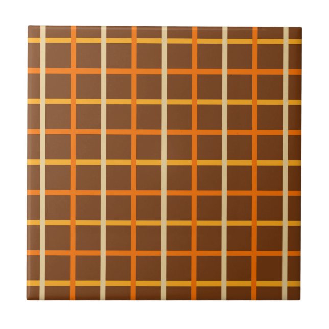 Autumn Plaid Pattern in Orange Green and Brown Ceramic Tile (Front)